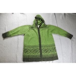 Aran Crafts Sweater Cardigan XXL Wool Green Fair Isle Intarsia Zip Hoodie Coat